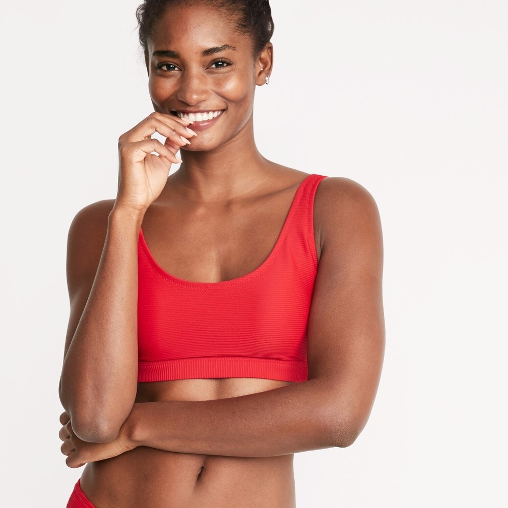 NWT Old Navy Red Textured Scoop Neck Bikini Top